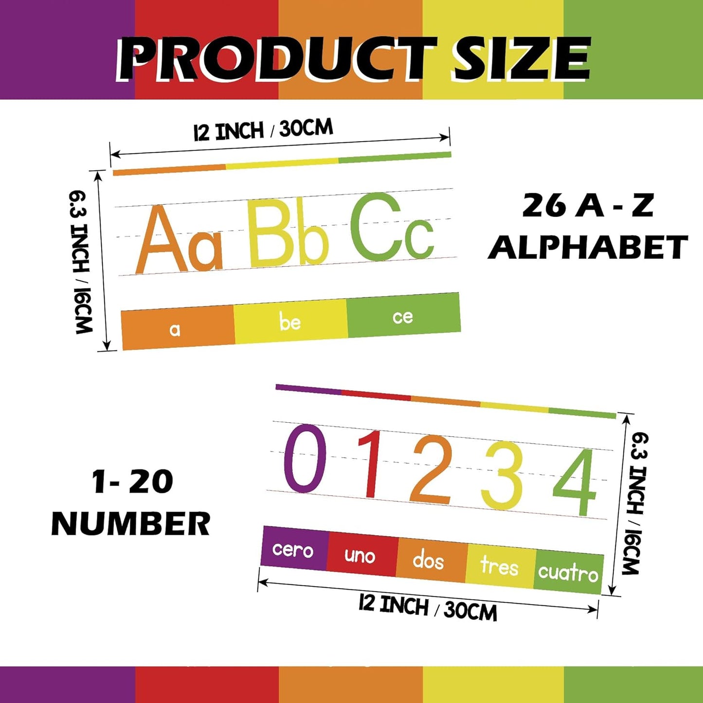 YIYDONG 15 Pieces Spanish Alphabet Line Bulletin Board Set Alphabet for Classroom Wall ABC Spanish Posters for Classroom Decor