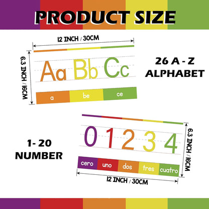 YIYDONG 15 Pieces Spanish Alphabet Line Bulletin Board Set Alphabet for Classroom Wall ABC Spanish Posters for Classroom Decor