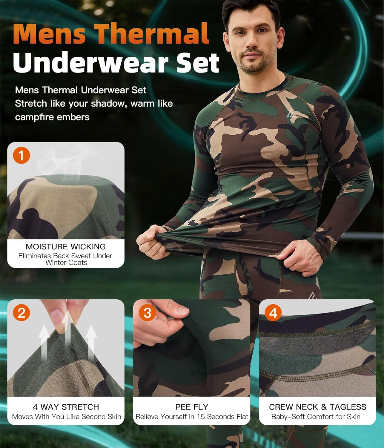 CL convallaria Thermal Underwear Long Johns Set Mens Winter Gift Hunting Gear Sport Base Layer Bottom Top - Colors B