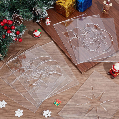 INFUNLY 8PCS Xmas Tree Acrylic Router Template 7.8x5.5 Snowflakes Gifts Clear Acrylic Template Christmas Carving Template for Woodworking Curvy Tracing Stencils Router Guide Tool for DIY Crafts