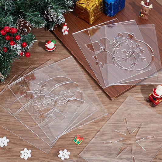INFUNLY 8PCS Xmas Tree Acrylic Router Template 7.8x5.5 Snowflakes Gifts Clear Acrylic Template Christmas Carving Template for Woodworking Curvy Tracing Stencils Router Guide Tool for DIY Crafts