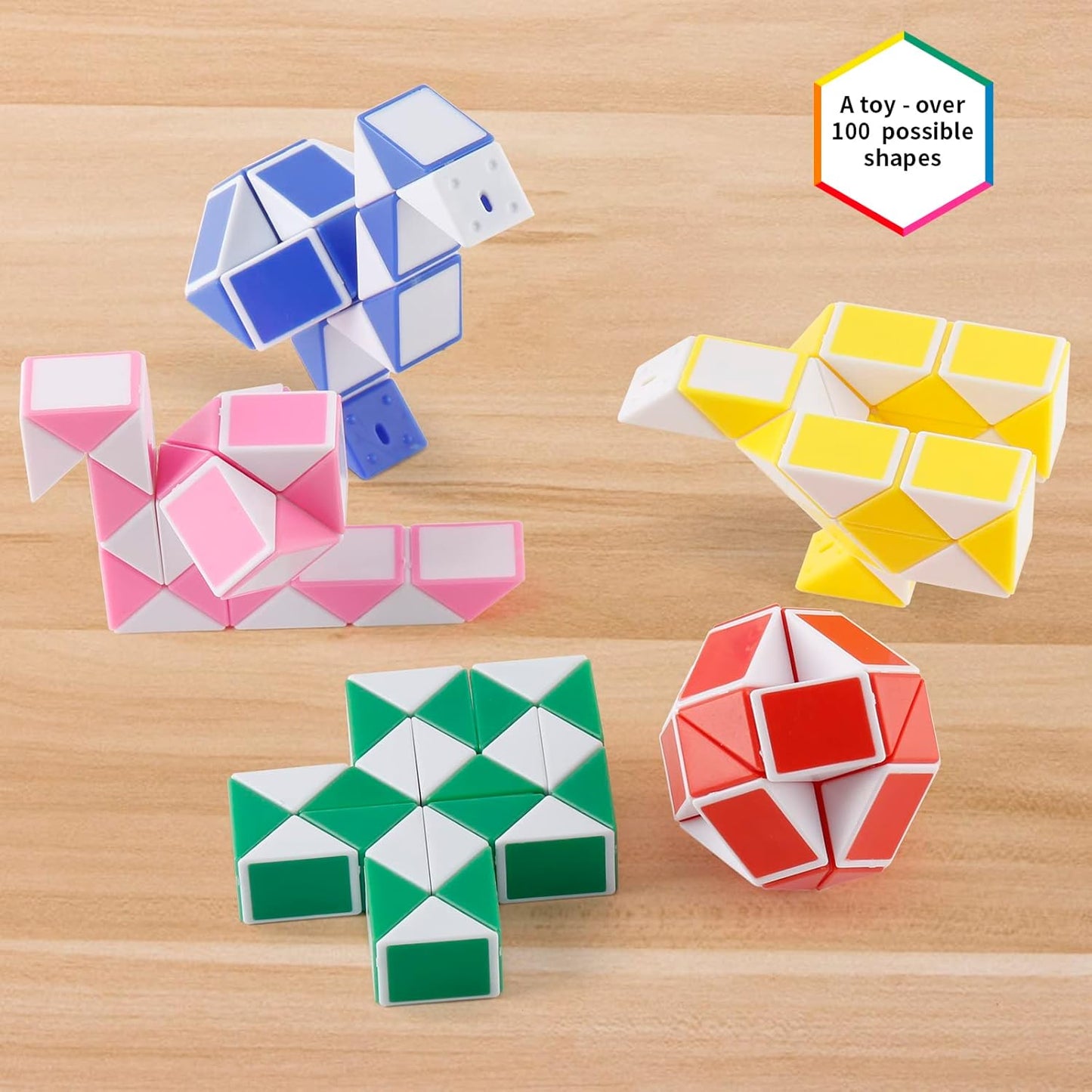 30 Pack Medium Snake Cube Fidget Toys Goodie Bag Stuffers for Kids, Treasure Box Toys for Classroom, Twist Puzzle for Party Favors, Birthday, Back to School Gifts, Stocking Stuffers for Kids