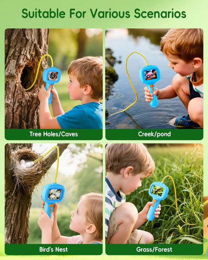 Borescope Camera with Light for Kids, Ashfly STEM Science Educational Toy for 3 4 5 6 7 8 Years Old Boys & Girls, 2.4" Screen Snake Scope Camera for Birthday Outdoor Camping Nature Exploration-Green