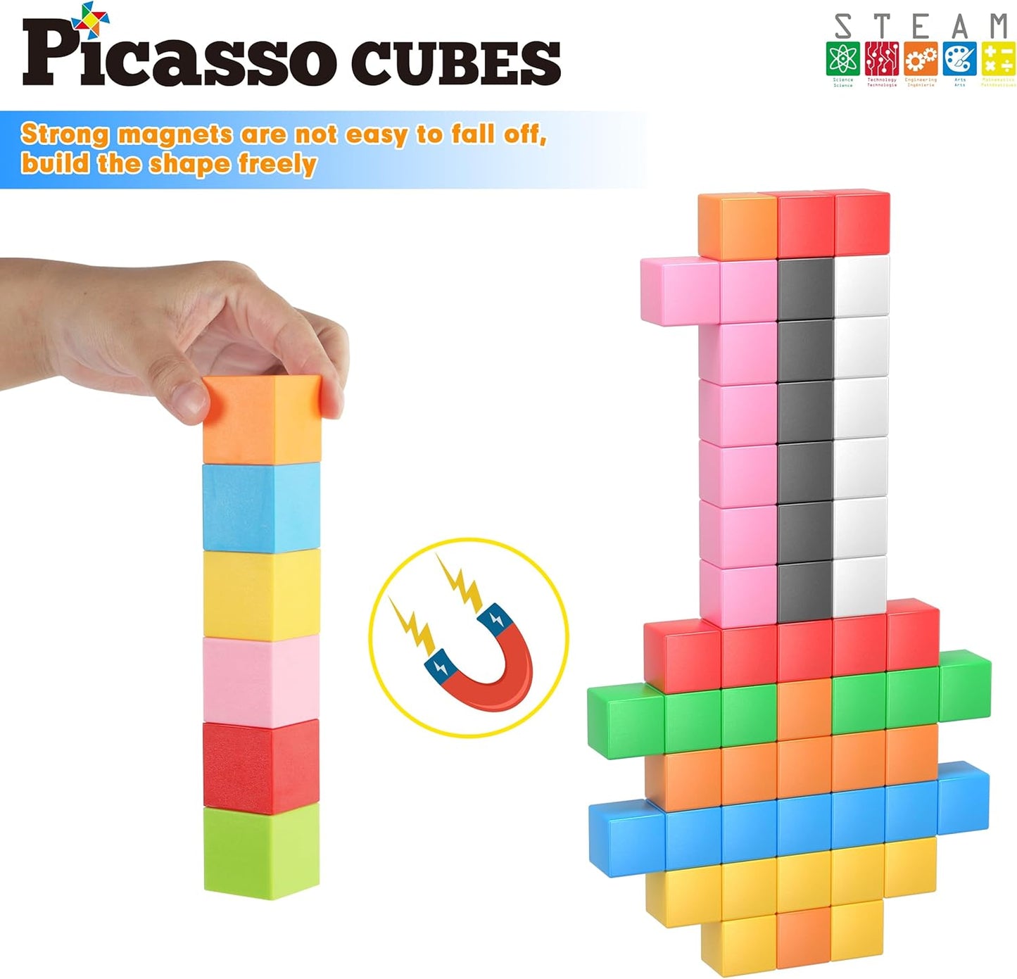 PicassoTiles Infinite Magnetic Puzzle Magic Cube Easy-Connect Brain Teaser Toy Set Magnet Pattern Block Matching Toys Free Ideabook 150+ Inspirations STEM Learning Kids Boys&Girls Age3+ PTC25