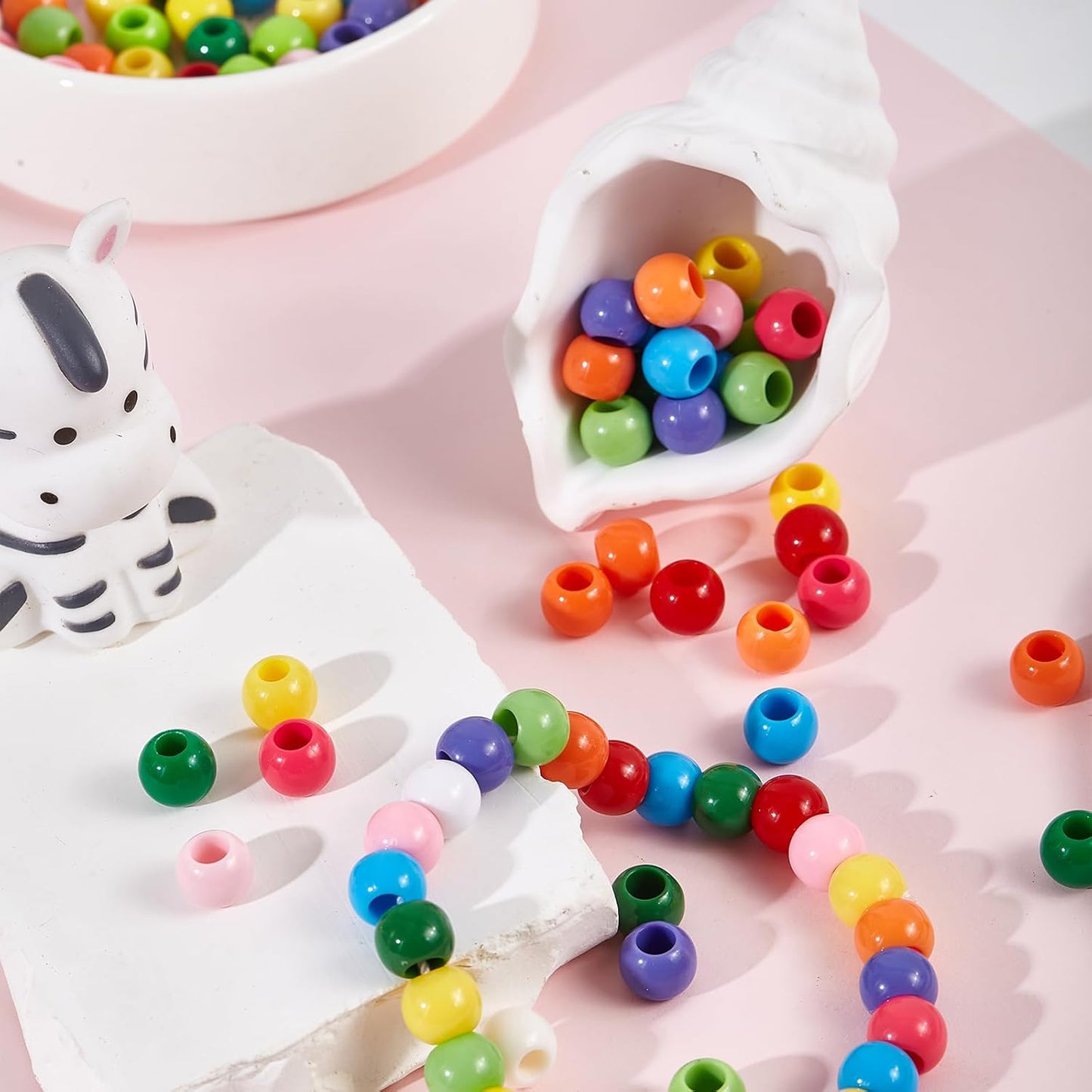 160pcs 12mm Plastics Acrylic Beads Mix 10 Color Large Hole Hair Beads(Hole:5.5mm)