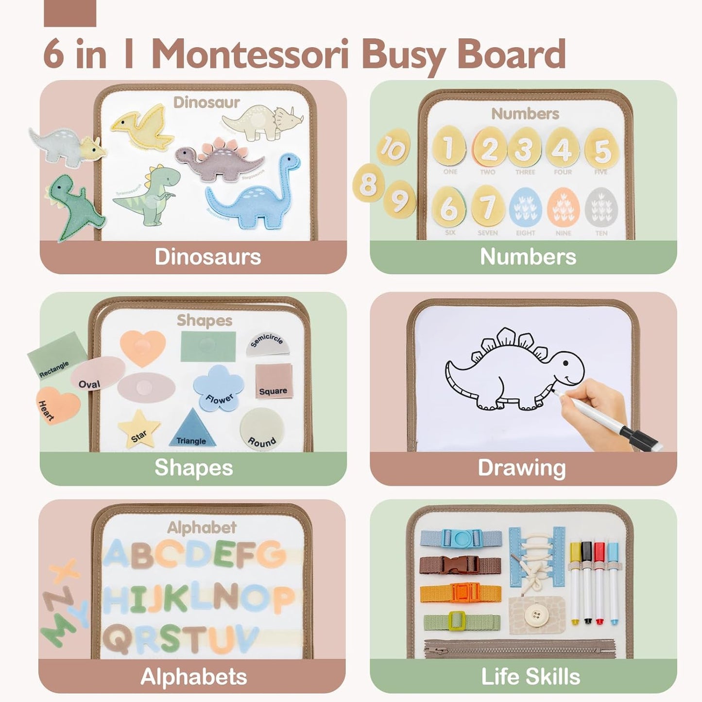 hahaland Busy Board for Toddlers - Montessori Toys Preschool Learning Activities with Life Skills, Alphabet, Number, Shape, Color, Animal, Weather - Toddler Boy Learning Educational Toys, Travel Toys