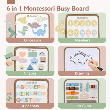 hahaland Busy Board for Toddlers - Montessori Toys Preschool Learning Activities with Life Skills, Alphabet, Number, Shape, Color, Animal, Weather - Toddler Boy Learning Educational Toys, Travel Toys