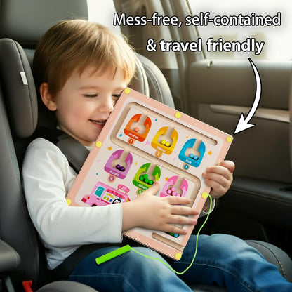 QimuMku Montessori Busy Board for Toddlers 2-4 - Magnetic Color and Number Maze Wooden Ice Cream Matching Game 1-6 Counting Learning Toys for Boys Girls Road Trip Essentials