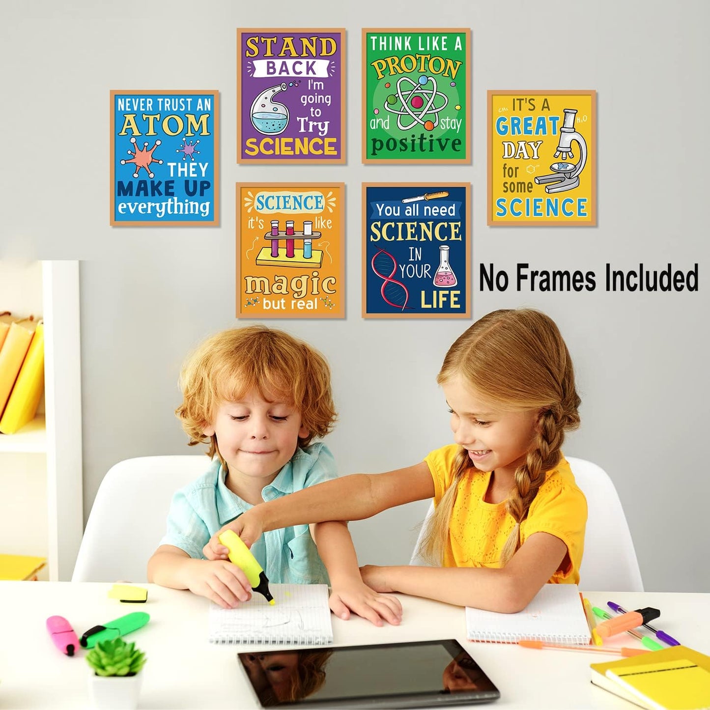 KAIRNE Science Classroom Posters,Positive Chemistry Poster Set of 8(8x10inch,unframed) Experiment Wall Art Positive Canvas Painting for Laboratory Kids Playroom Bedroom Classroom Bulletin Board Decor
