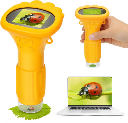 Kids Microscope Pocket Microscope, 2" IPS Screen 1000X Portable Microscope for Kids, Photo and Video Camera, Christmas Birthday Gifts for Age 3 4 5 6 7 8 9 10 11 12 Girls Boys