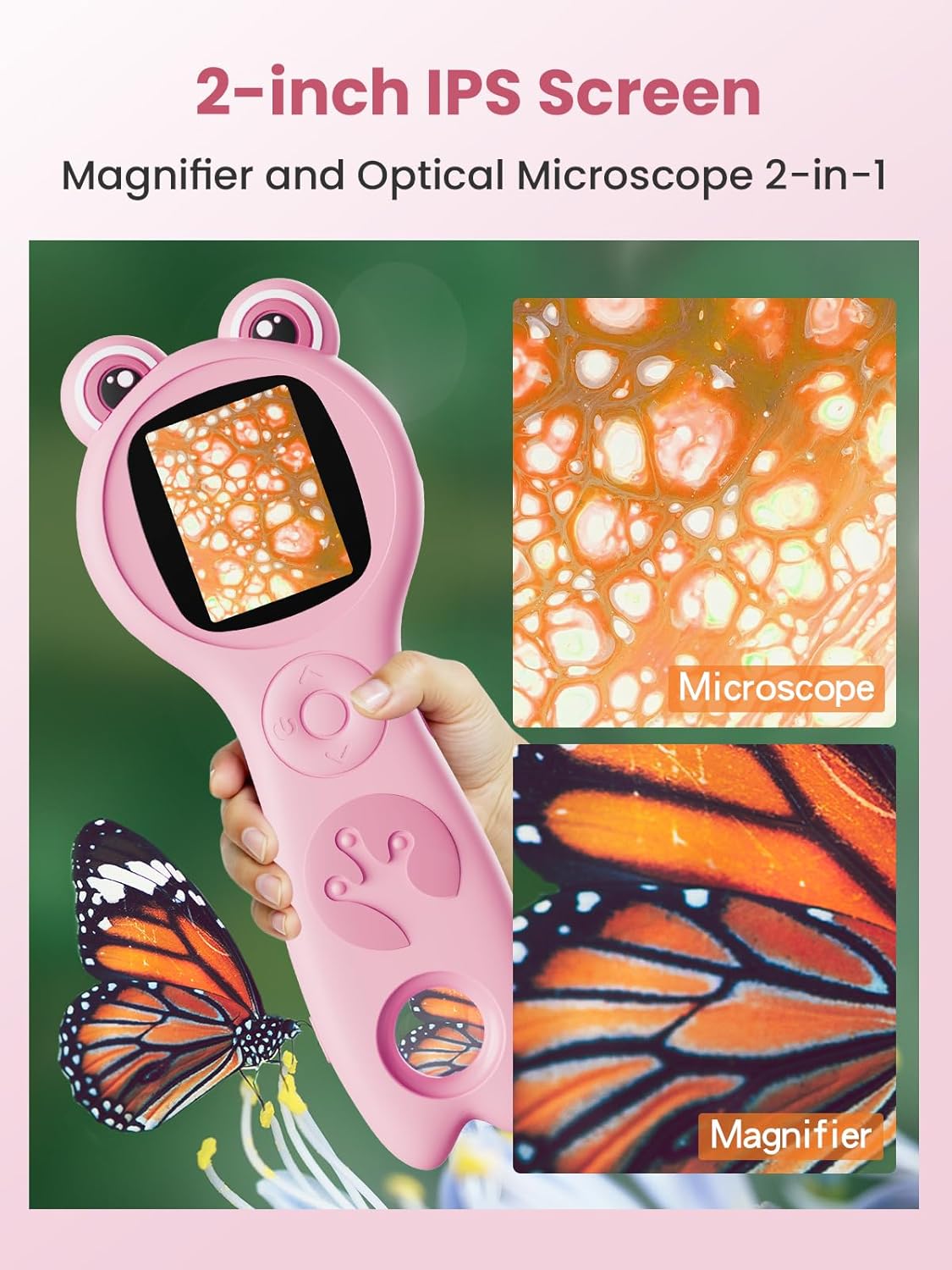 Microscope for Kids, Portable Digital Microscope with 500X Magnifying Glass, Handheld Camera Mini Pocket Magnification, Educational Christmas Birthday Gifts for Ages 4 5 6 7 8 9 10 11 12, Purple