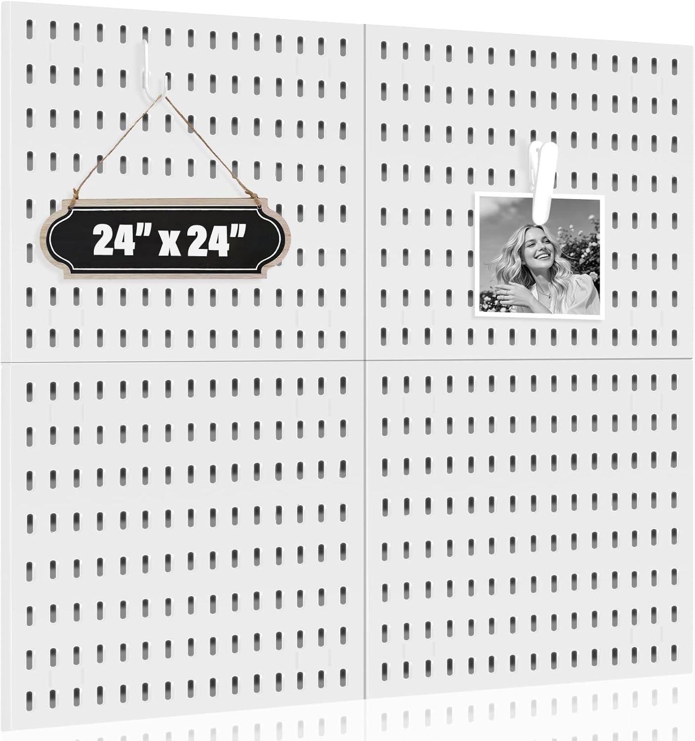 AKTOP Peg Board Wall Organizer 4-Pack – 12"x12" White Pegboard Combination Kit with 13 Accessories for Wall, Plastic Peg Board Panels for Home, Office, Garage Tool Storage & Craft Room