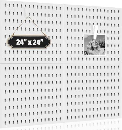 AKTOP Peg Board Wall Organizer 4-Pack – 12"x12" White Pegboard Combination Kit with 13 Accessories for Wall, Plastic Peg Board Panels for Home, Office, Garage Tool Storage & Craft Room