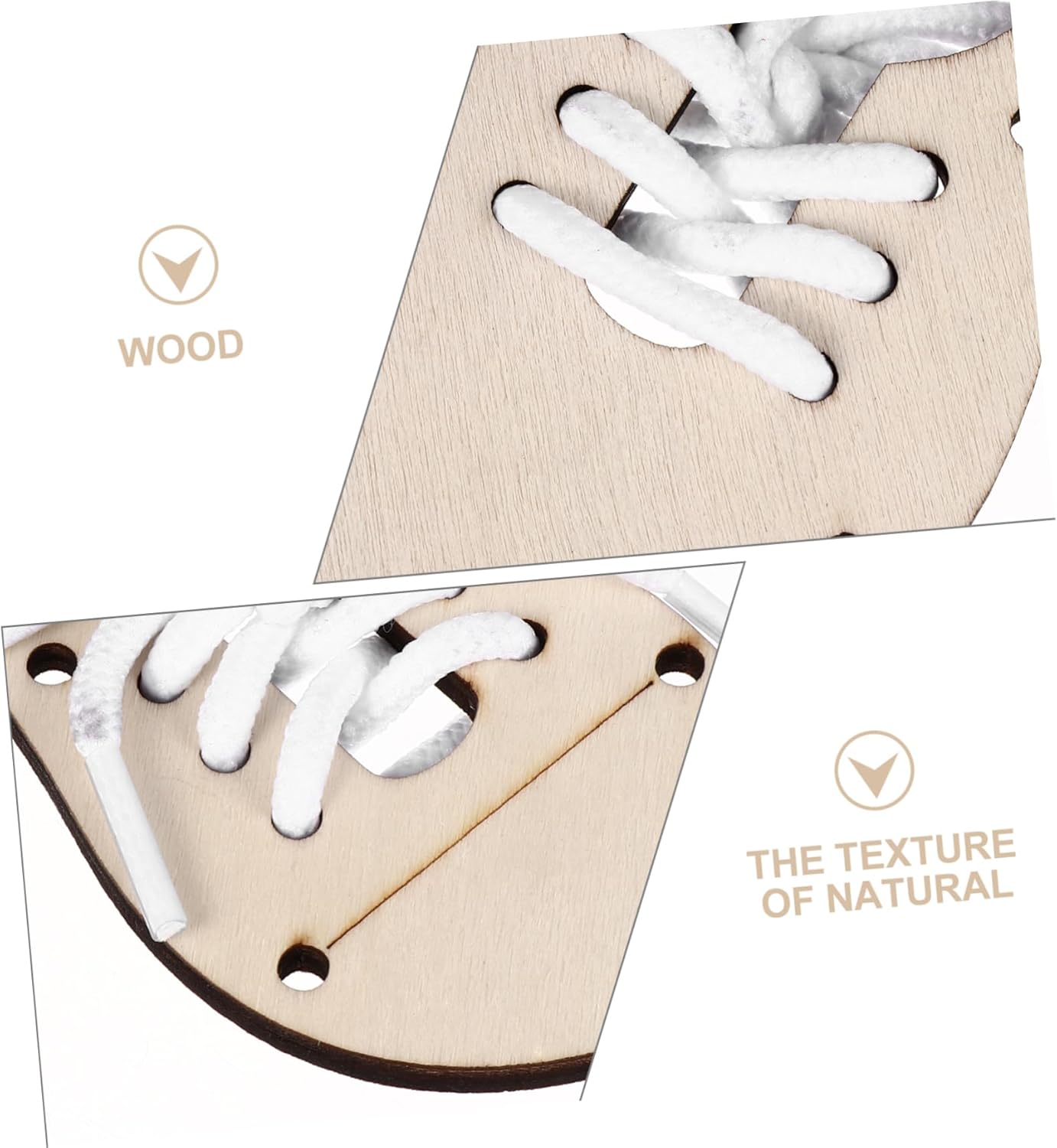 Veemoon 5sets DIY Practice Shoe Lacing Wood Chips Craft Toys for Boys and Girls Unfinished Wood Pendant Ornament Craft Decoration Funny Puzzle
