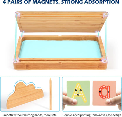AtMini Montessori Sand Tray with Lid - Wooden Sand Trays for Kids Writing Letters and Numbers, Preschool Classroom Must Haves, Kindergarten Learning Tools (Blue)