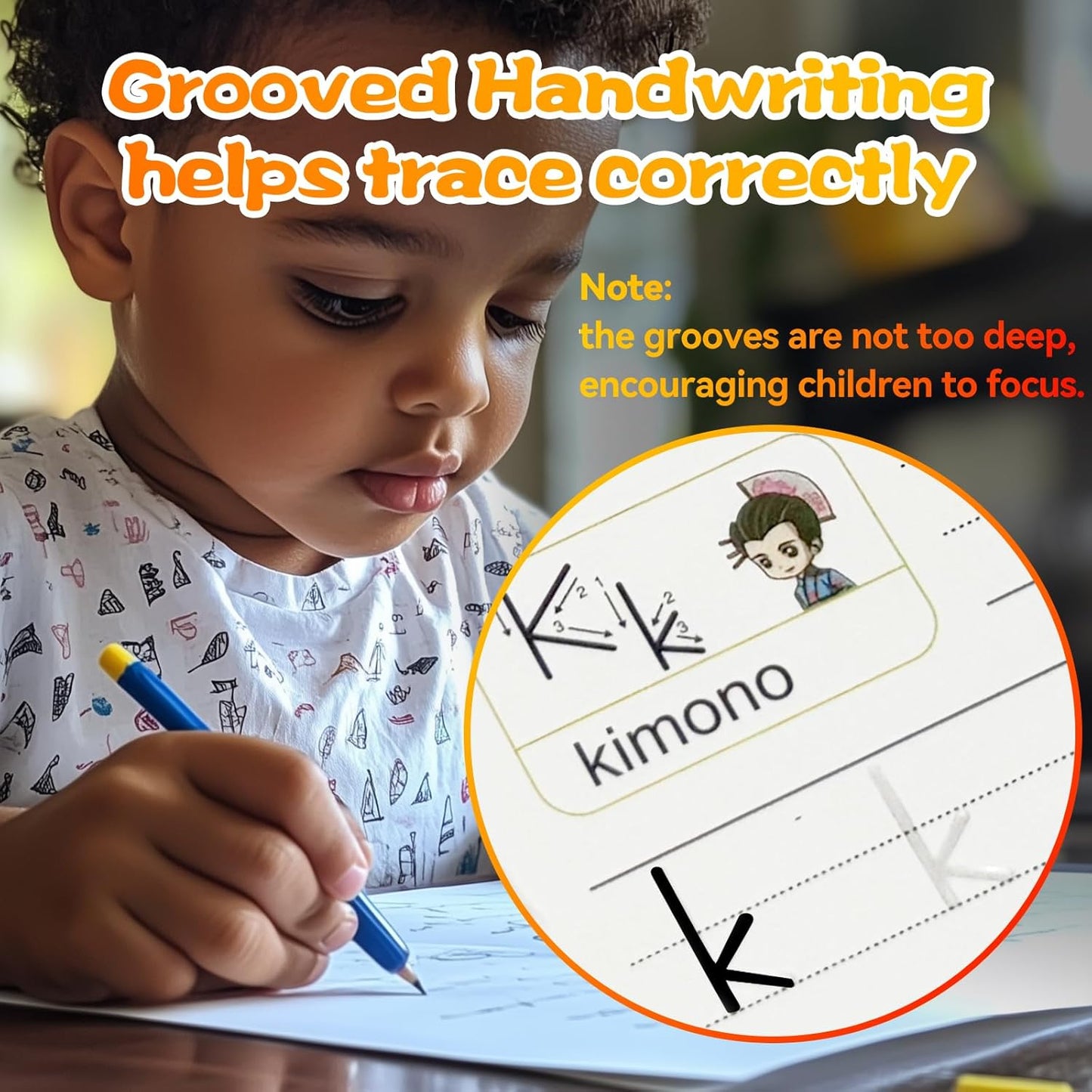 4 Magic Grooved Writing Practice for Kids - English Pre K Tracing Practice Book, Reusable Preschool Handwriting Workbooks Without Tears, 4-Theme Copybooks with Pen Refill for Age 3-10 (English, Small)