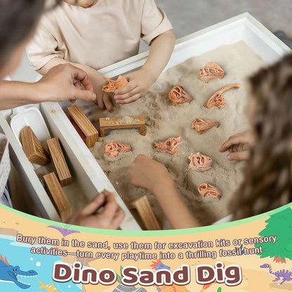 24-Piece Dinosaur Bone for Sandbox, Realistic Dinosaur Figure Plastic Dino Skulls Bulk for Sand Box Easter Dino Themed Birthday Party Digging Sensory Bin Cake Decoration Classroom Prize, Brown