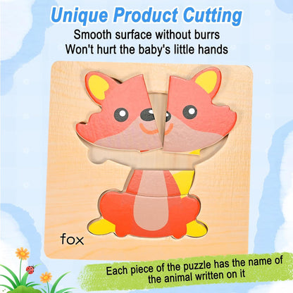 8pcs Wooden Puzzles for Toddlers 1-3, Toddler Puzzles Ages 2-4, Montessori Toys for 1-3+ Years Girl Boy, Sea Animal Puzzle for Kids, Jigsaw Puzzle Educational Toys Preschool for 1-4