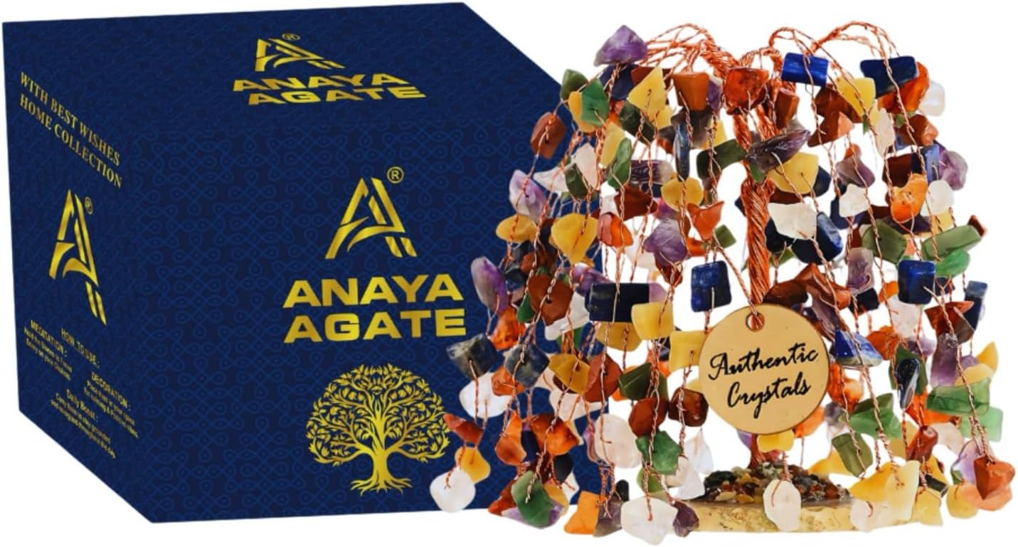 ANAYA AGATE 7 Chakra Healing Crystal Tree of Life Kit, Bracelet, Pendant, Necklace, Feng Shui Money Bonsai Tree, Positive Energy for Women, Mom, Sister and Housewarming Decoration