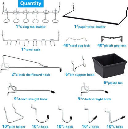 Pegboard Hooks, with Bins, Peg Locks, for Organizing Various Tools, 188 PCS, 80 of Which are Locks