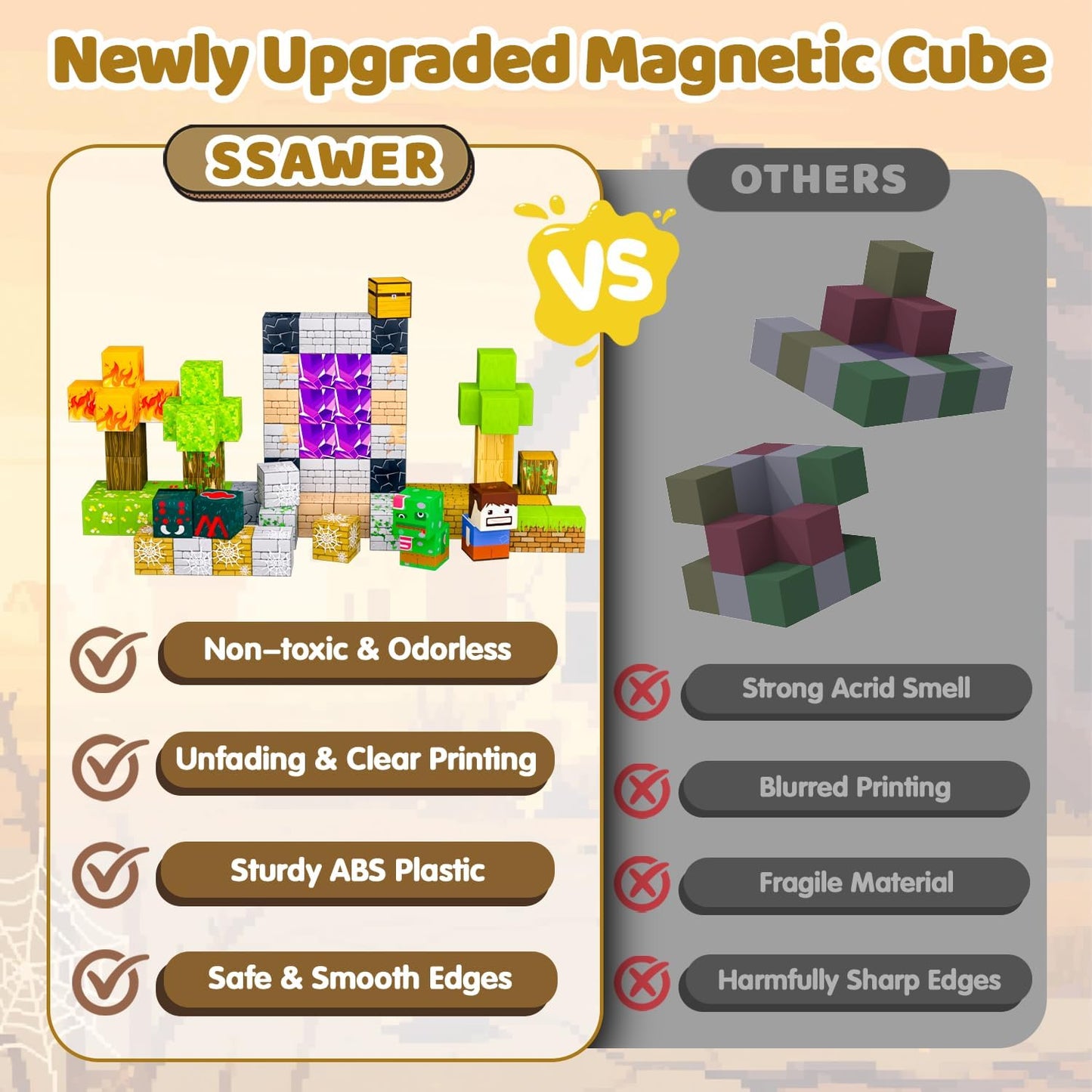 Magnetic Blocks Toys for Kids, 100 PCS Building Blocks Cubes, Stacking Magnetic Tiles Toys for Kids Toddlers Boys Girls Ages 3 4 5 6 7 8-12 Birthday Gifts Party Supplies (Underworld)