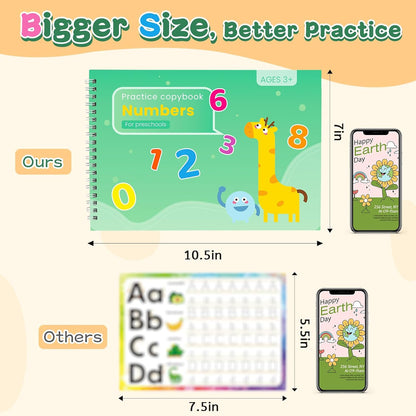 Large Grooved Handwriting Practice with Pencil Grips for Kids, 2 Pack 10.5 x 7 in Reusable Children's Magic Copybooks Children Tracing Books Ages 3-8 for Preschool Kindergarten Learning Activities