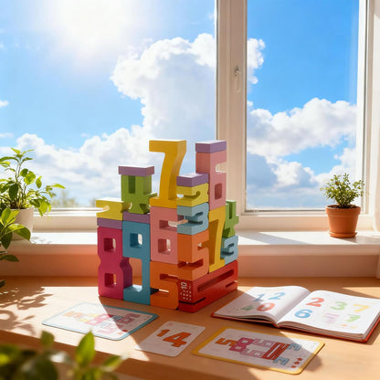20PCS Wooden Number Building Blocks- Montessori Math Stacking Number Blocks Toys with Counting Games, Bright Digital Building Blocks Friends of 10,Learning Toys for Kids Ages 3-8