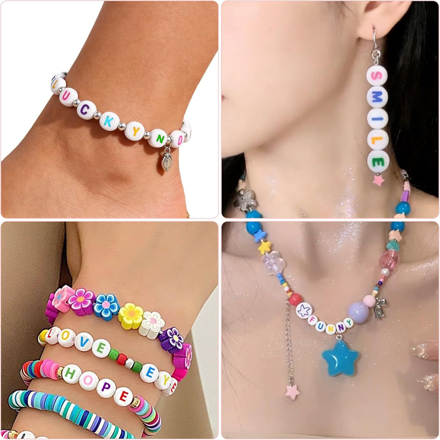 SUTOUG 1000PCS Colourful Letter Beads for Threading, 4 x 7 MM Acrylic Round Alphabet Beads for Jewellery DIY Making Crafts Bracelets Necklaces Ornaments