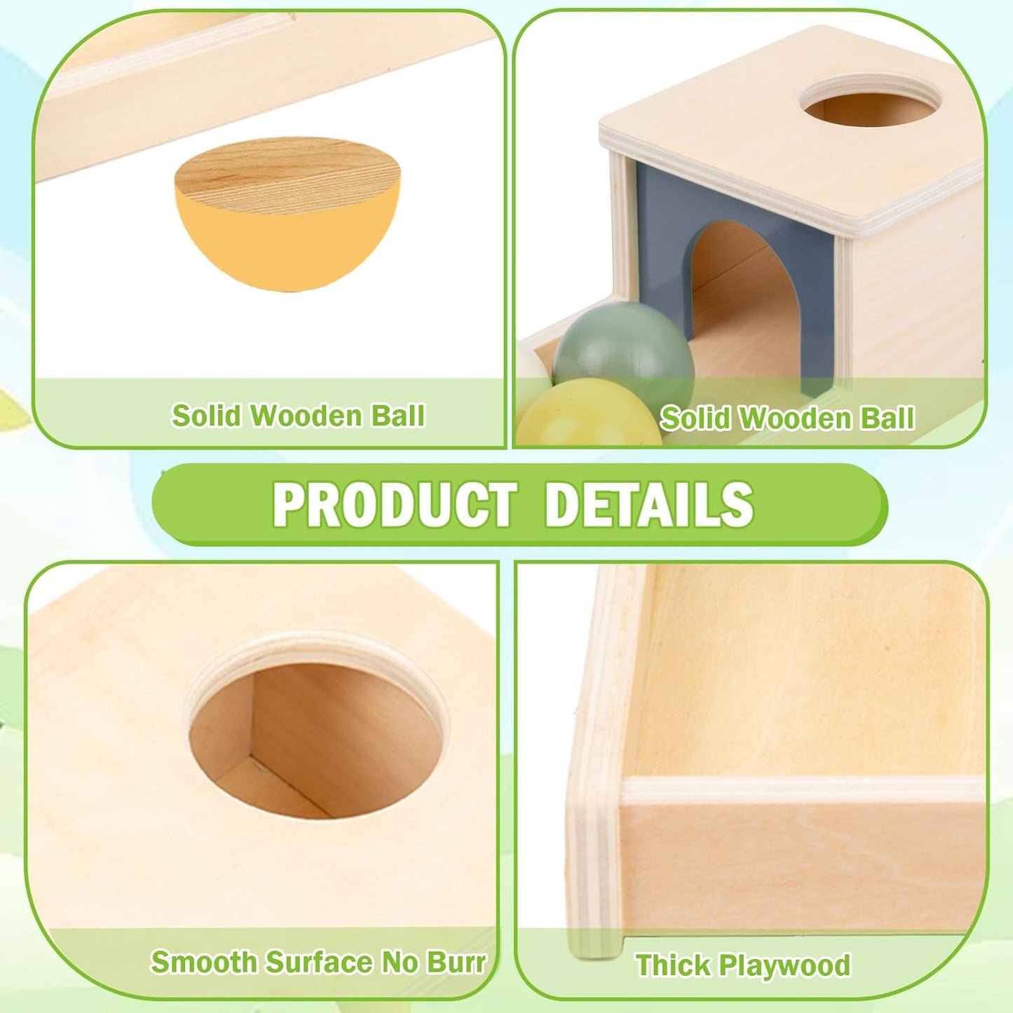 Adena Montessori Wooden Toy for 6-12 Month Baby 3 Balls with Tray, Object Permanence Box Colorful Learning Education Toy for Toddler Kid 1-2 Year Old, Preschool Developmental Girl and Boy Gift