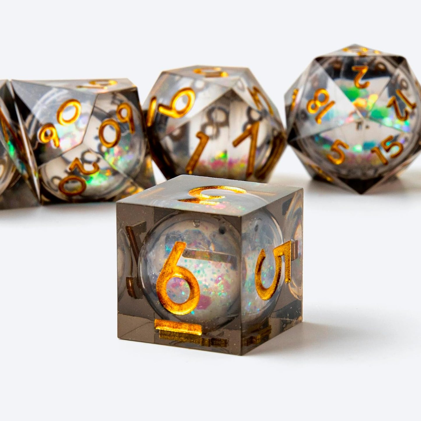 Liquid Core DND Dice Set, 7pcs Sharp Edge Dice for Role Playing Dungeons and Dragons Ttrpg with Gift Box, Handmade Resin D&D Dice RPG Role Playing Games Dice Set(Blue Gold)