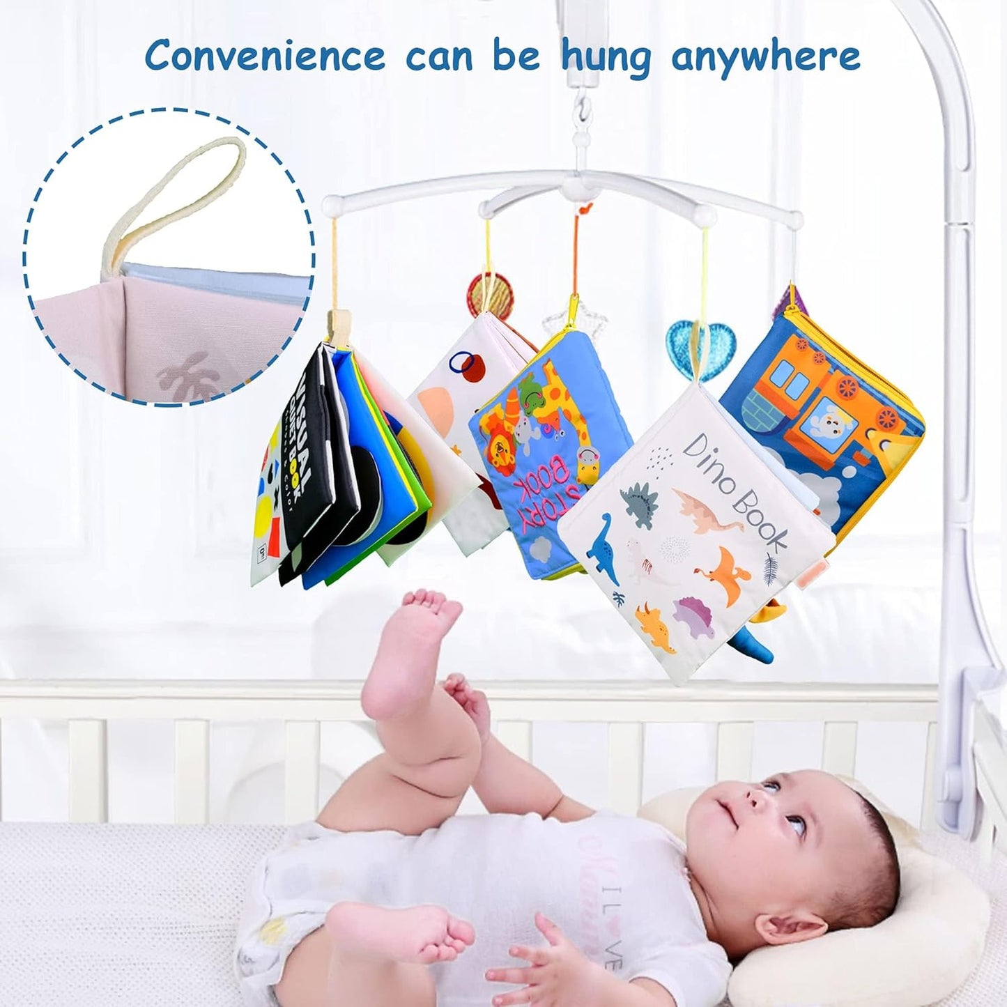 Richgv Baby Books Toys 0-6-12 Months, Baby Boy Gifts Touch and Feel Crinkle Books with Dino Doll, Newborn Infant Carseat Toys 6-9-12 Months Shower Gifts Easter Basket Stuffers