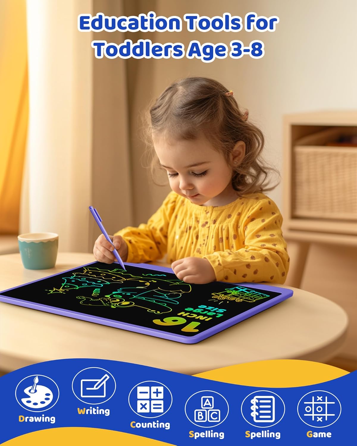 KOKODI LCD Writing Tablet 8.5-Inch Colorful Doodle Board, Electronic Drawing Tablet Drawing Pad for Kids, Educational and Learning Kids Toys Gifts for 3 4 5 6 7 8 Year Old Boys and Girls(Blue)