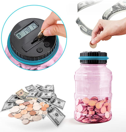 Large Piggy Bank for Adults Kids, Vcertcpl Digital Coin Counting Bank with 1.8L Capacity, Great Coin Bank Money Jar for Adults Kids with Saving Goals, Bank for All US Coins (Green B)