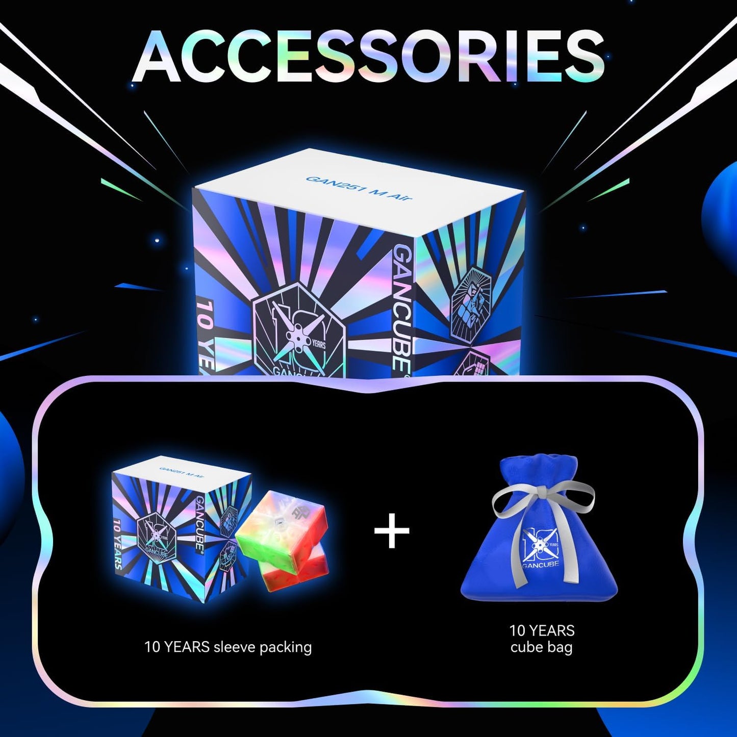 GAN 251 M Air 10th Anniversary Special Edition, 2x2 Speed Cube Magnetic Mini Brain Teaser 42 Magnets Puzzle Fidget Toy for Kids Adults