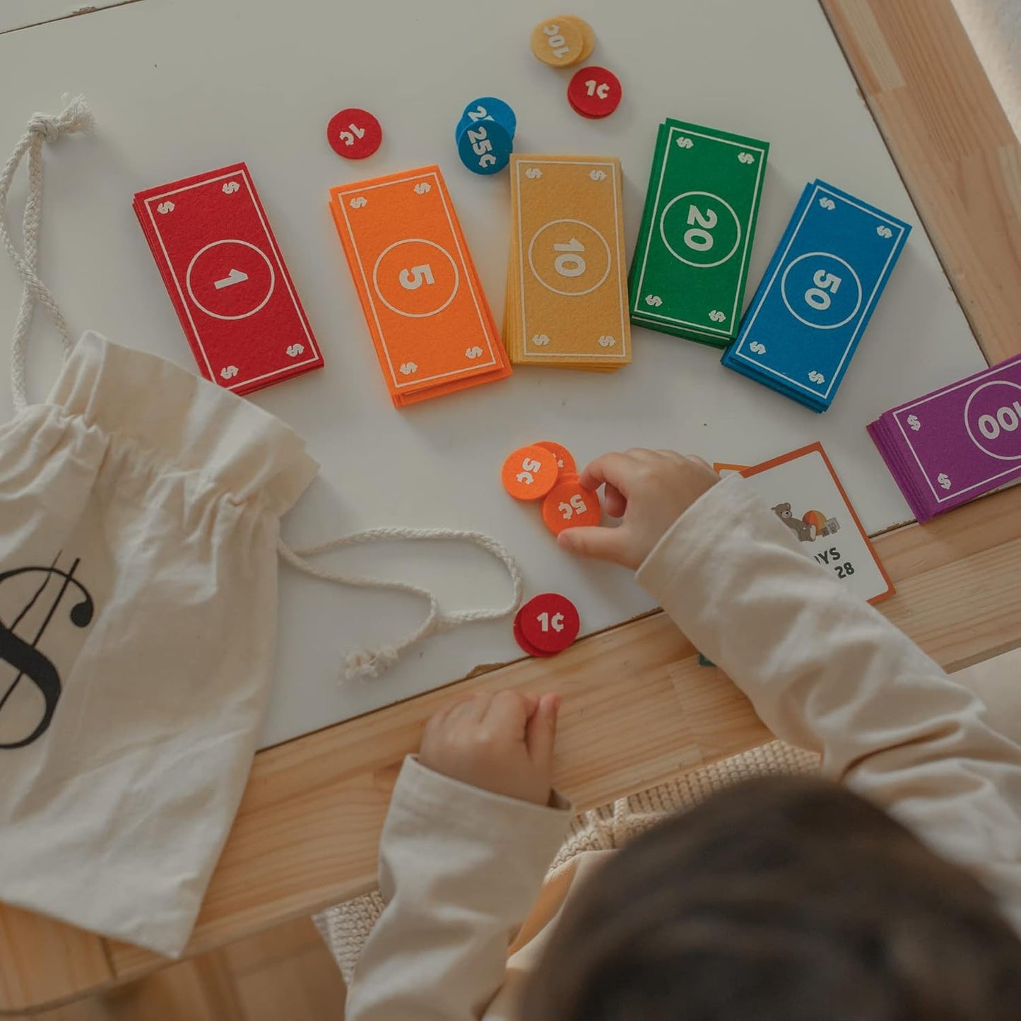 Good Ground Pretend Play Kids Felt Money Educational Montessori Toy Dollars Bills Coins Wallet Childrens Counting Set Toddlers STEM Gift Rainbow