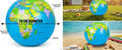2Pcs 28 Inch PVC Inflatable World Globe Beach Ball Educational Earth Ball for Adult Classroom Learning Outdoor Play and Beach Party Favor