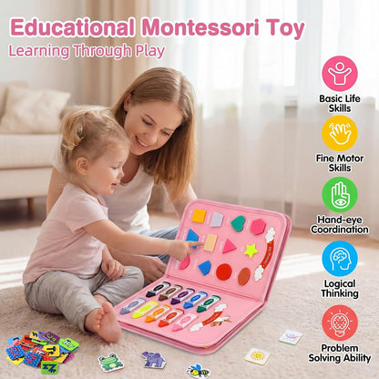 Toddler Busy Board Montessori Toys for Toddlers Girls 1-3 Year Old Birthday Gifts, Sensory Busy Book Learning Educational Activities, Airplane Car Travel Toy