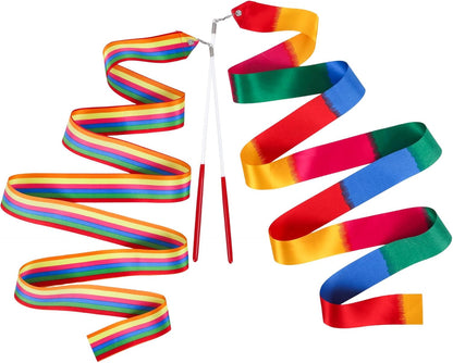 YGEOMER Ribbon Wands, 12pcs Rainbow Gymnastics Ribbons for Kids, Twirling Dance Sticks for Artistic Dancing, Talent Shows & Birthday Party Props