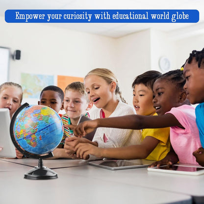 World Globe for Kids Learning - 6 inch Interactive Earth Globe with Stand for Children Students Educational Geography, Spinning World Globes Map Decorative Kids Room Classroom, Desk, Office, Home