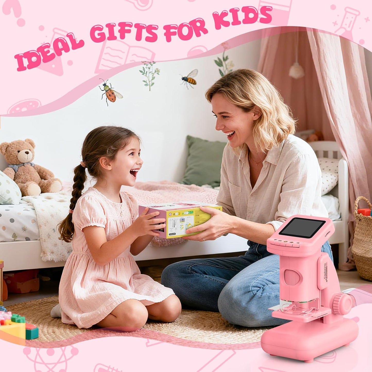 1200X Microscope for Kids, 2 in 1 Handheld & Desktop Digital Microscope with 9 Slides Science Kit, Portable Microscope HD Screen Video Record, STEM Educational Toys Gifts for Ages 3-12 Boys Girls