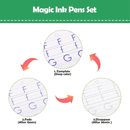 6 Pack Large Grooved Handwriting Copybooks,10.2 x 7.4 In Magic Writing Practice Workbooks with Pens,Reusable Alphabet,Numbers Tracing Books,Kindergarten Preschool Learning Activities