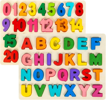 Attmu Wooden Puzzles for Toddlers, 6 Pcs Alphabet Puzzle ABC Shape Number Animal Farm Puzzle, Learning Toys for Kids, Preschool Educational Activities Toddler Gift Toys for Girls Boys Christmas Easter