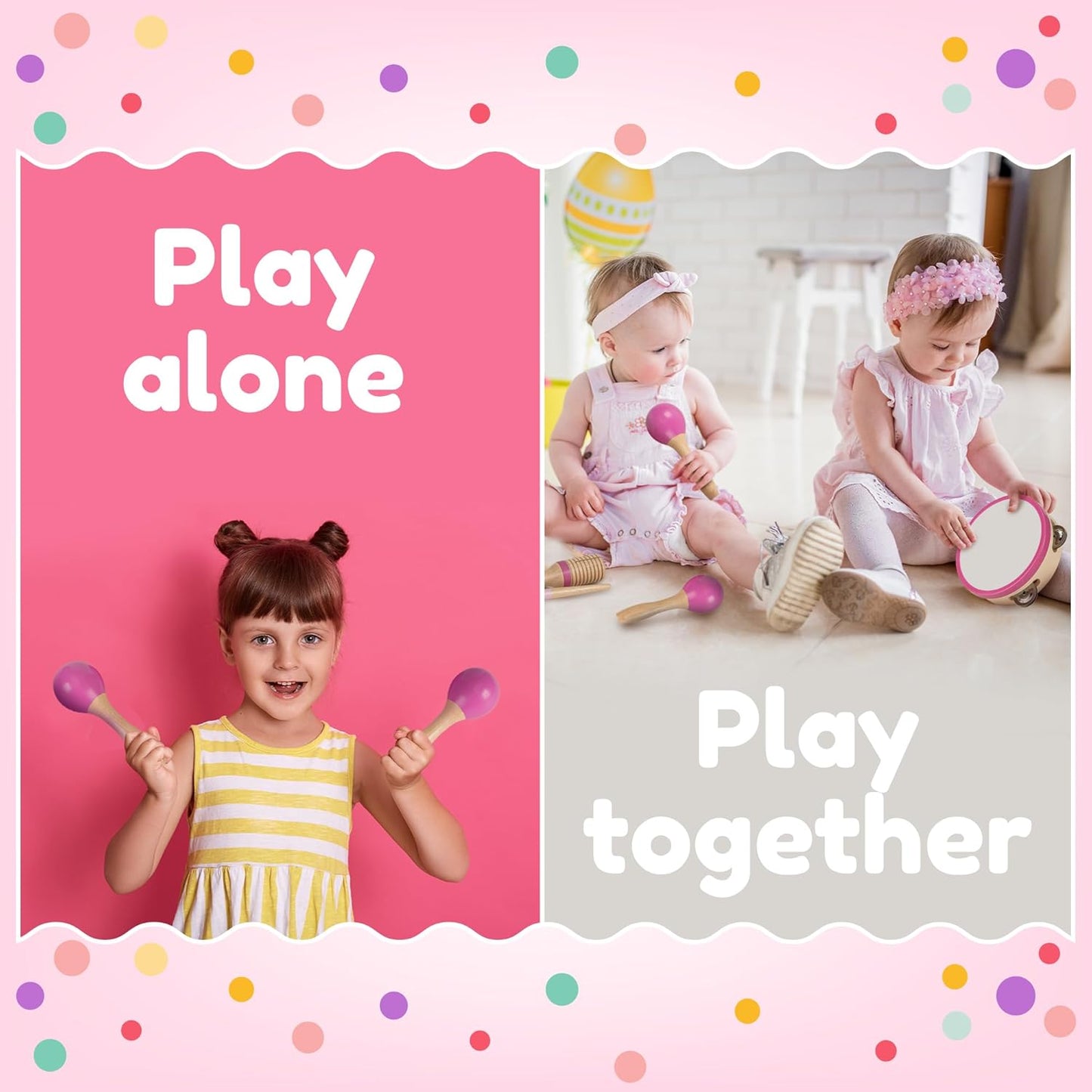 Stoie's Wooden Toddler Musical Instruments with Drum, Hand Bells, Flute, Maracas, Castanet, Tamburine, for Babies and Kids, Eco Friendly Montessori Educational Toy