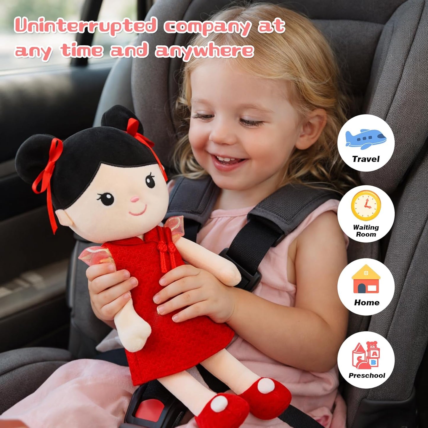 Soft Baby Doll Toys,16 inch Educational Plush Doll for Girls Learning Sensory Montessori Toy Birthday Gifts Cuddly Plush Toys for Toddler Kids (Yellow)