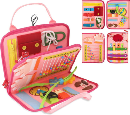 Busy Book for Toddlers - Montessori Busy Board with Sensory Activities for Learning Fine Motor Skills, Travel Toys for Toddlers for Airplane, Car. for Boys and Girls.