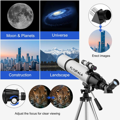 (30X-750X) Telescope for Adults high Powered,80mm Aperture 600mm Focal Length Astronomy Telescope for Kids and Beginners,Astronomical Refractor telescopes for Kids Over 8 Year Old 8-12