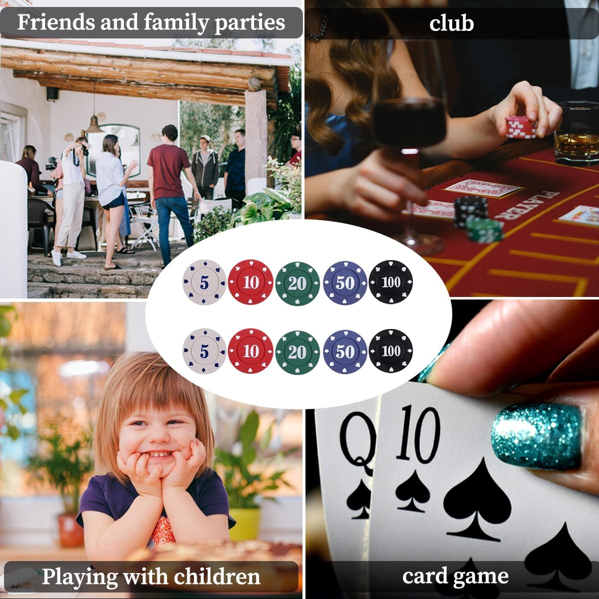Poker Chips with Denominations, Poker Chips Set with Box or Bag, Plastic Learning Counters Disks and Learning Math Counting Chips,Game Night Party Supplies (Box, 100)
