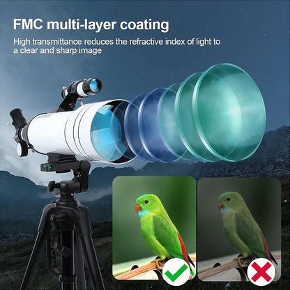 Telescope for Adults & Kids，70mm Aperture 400mm Astronomical Refractor Telescopes for Kids Beginners，with Adjustable Height Tripod，Moon Mirror, Bard Membrane，Phone Adapter, Carrying Bag