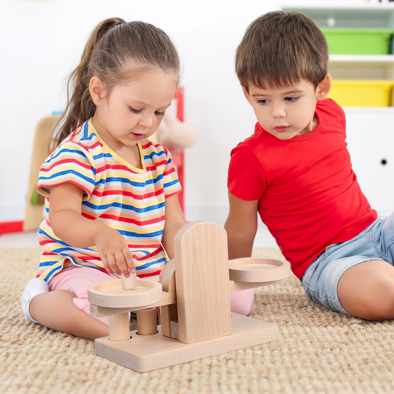 Wooden Balance Scale Toy Set for Kids - Educational Math Balance Beam with Pan Scale - Stem Learning Toy for Preschoolers and Toddlers