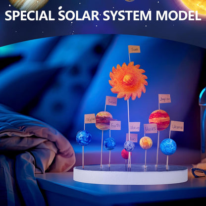 Pllieay 3D Solar System Model, Solar System Project Kit Includes Display Box, Mixed Sized Foam Balls, Color Pigments, Palette, Painting Brushes, Bamboo Sticks for Kids School Science Projects